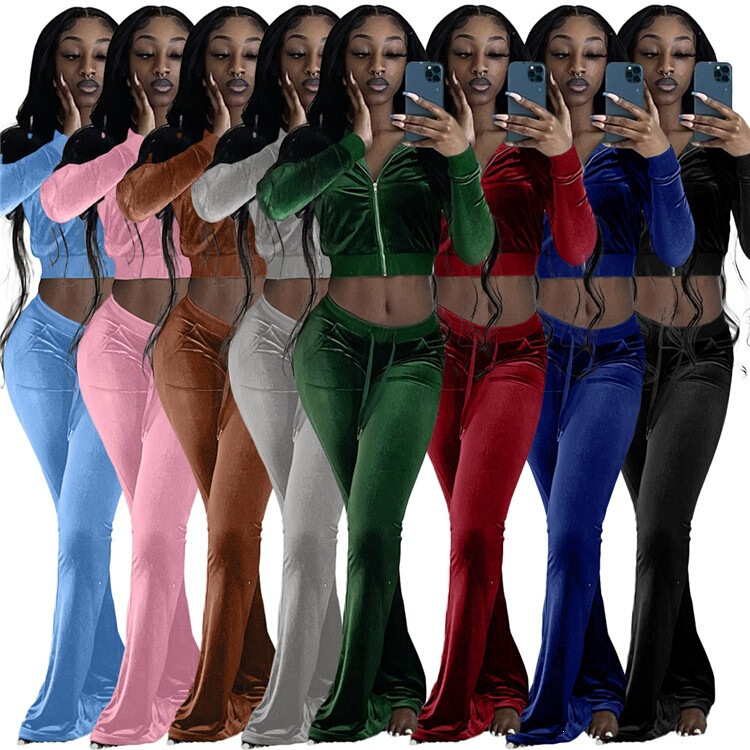 F171 European and American Women's Clothing Amazon Two-Piece Set Korean Velvet Solid Color Long-Sleeved Sexy Navel-Baring Casual Sports Suit F171 European and American Women's Clothing Amazon Two-Piece Set Korean Velvet Solid Color Long-Sleeved Sexy Navel-Baring Casual Sports Suit
