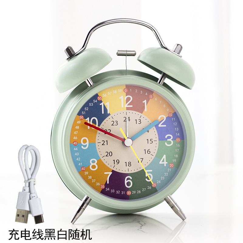 充電早教児童金属小目覚まし時計女の子男の子デスクトップ起き時計学生用専用学習時計|undefined