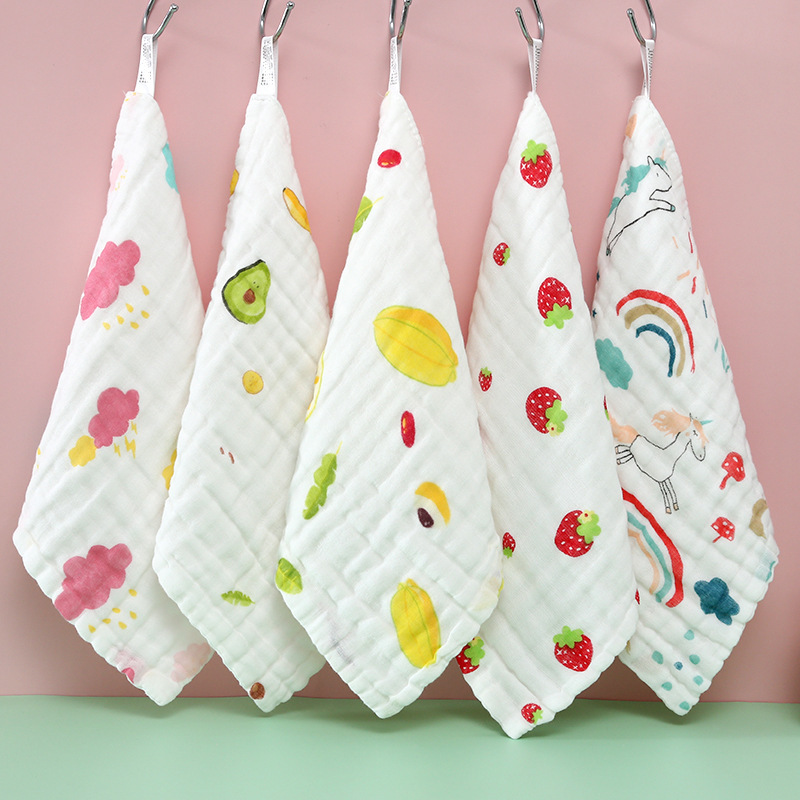 Cotton Square Scarf Six-Layer Gauze Baby Children's Towel Slipper Cartoon Printed Pleated Seersucker Wipe Hand Towel Cotton Square Scarf Six-Layer Gauze Baby Children's Towel Slipper Cartoon Printed Pleated Seersucker Wipe Hand Towel
