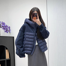 高级感连帽拼接羽绒服女短款2025秋冬新款高端设计感90白鸭绒外套