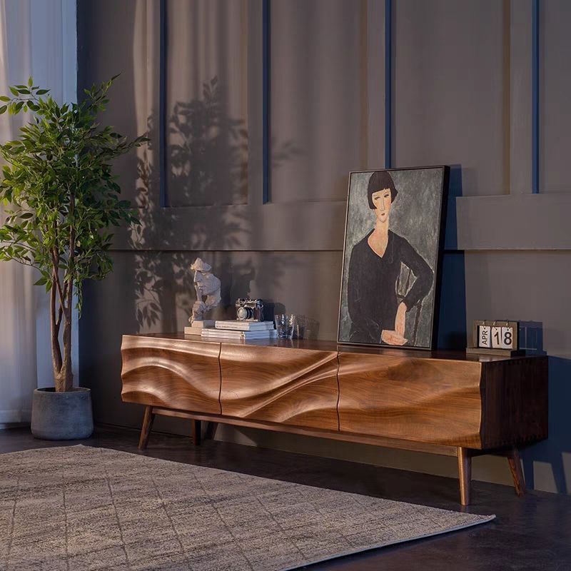 Solid Wood Tv Cabinet Designer Log B&B Wave Simple Tv Small Apartment Home Living Room Floor Cabinet Nordic