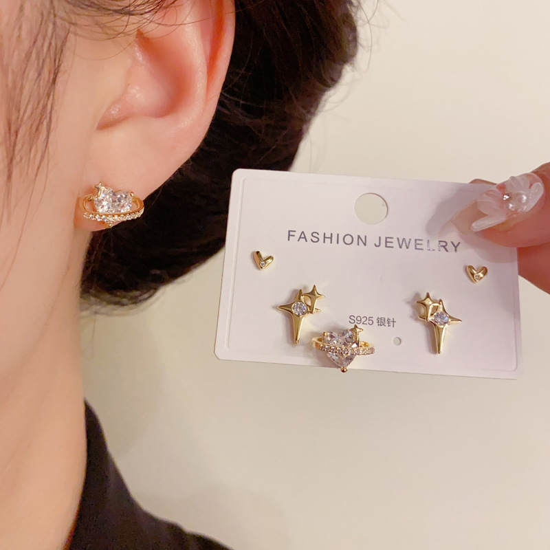 All Seasons Season Women's Gender 1 Set Elegant Modern Style Star Heart Shape Copper Zircon Ear Studs