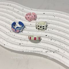 Pink and White Colorful Enamel Drip Glaze Contrast Irregular Ring for Girls, Sweet, Geometric, Personality, Style, Index Finger