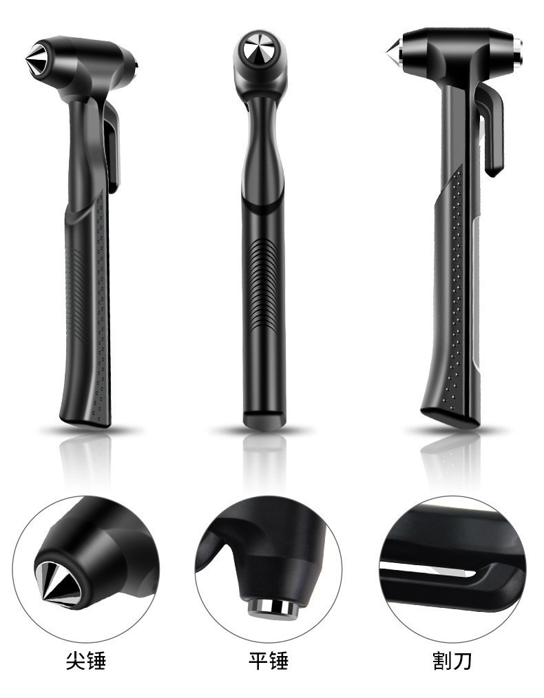 Car Emergency Safety Hammer 3-in-1 Multifunctional Car Emergency Long-Handle Hammer with Cutter for Escape and Safety Window-Breaking Tool