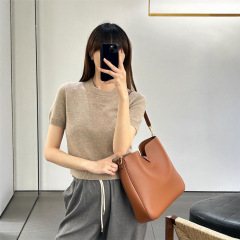 2025秋季新款南油ce日常通勤简约甜美少女风logo圆领羊毛针织短袖