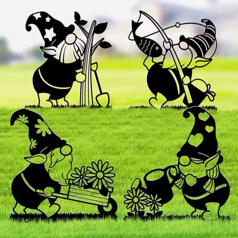 Внешняя торговля Рождественский гном металлическая садовая карта, набор из 4 предметов, украшения для двора, полые плагин, уличные украшения