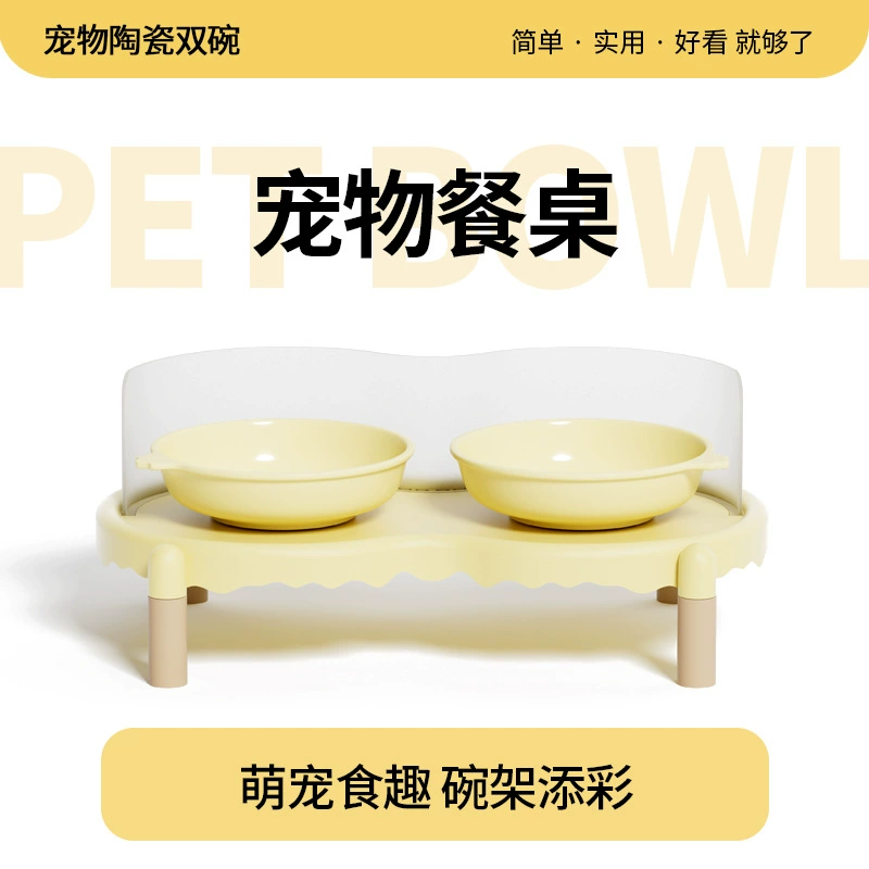 Подставка для миски для кошек, керамическая миска для кошек, миска для собак, миска для кошачьей еды, двойная миска, миска для воды, миска для еды, миска для риса, защита от брызг, ее нелегко опрокинуть