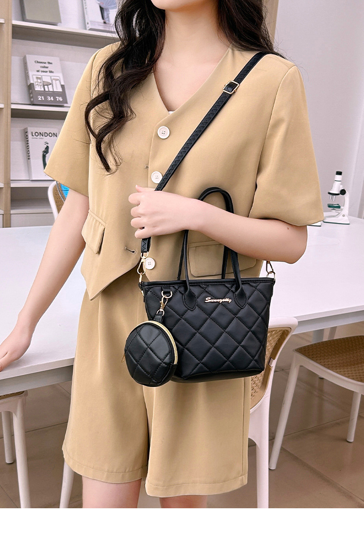 366g Weight Women's Medium Pu Leather Argyle Streetwear Sewing Thread Bucket Zipper Tote Bag