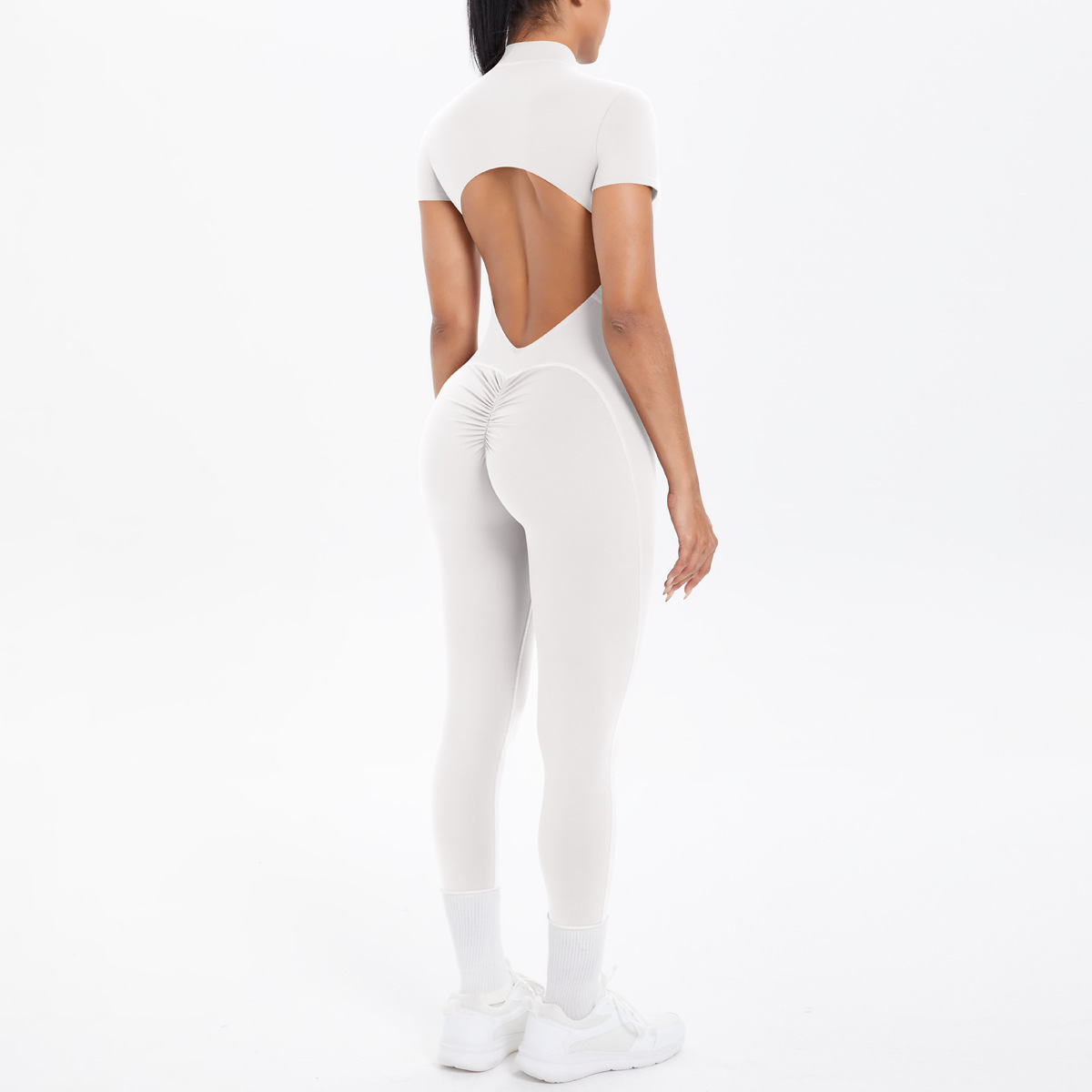 New Tight-Fitting Beautiful Back Hollow Out Short-Sleeved Long Pants Jumpsuit Sports Running Fitness One-Piece Yoga Suit_voghion.com
