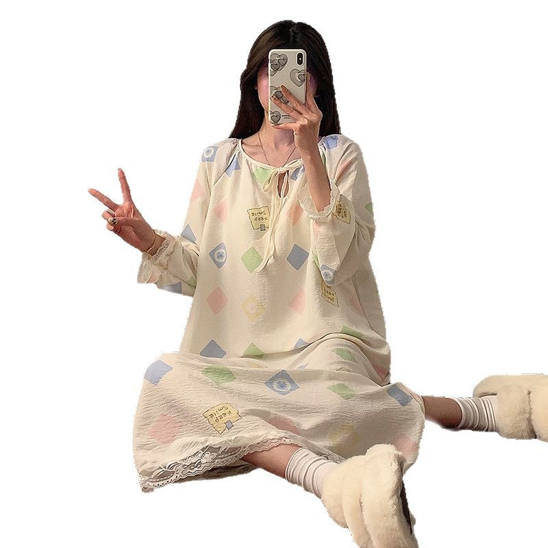 Primavera y otoño nubes de algodón pijama de mujer sobre la rodilla simple rayas de arco iris con cojín de pecho desmontable pijama casero