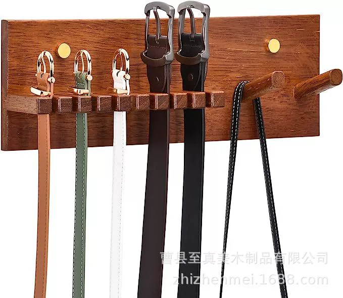 Деревянный настенный органайзер для ремня ленточный проход Настенная вешалка для ремня для гвоздей вращающийся крючок для хранения ремня деревянная стойка