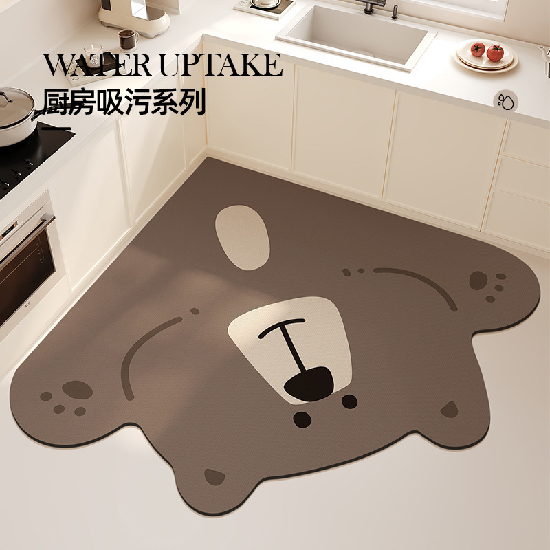 Cartoon Kitchen Quick-drying Floor Mat Non-slip Absorbent Rubbable Diatom Mud Absorbent Mat Dirt-resistant Foot Mat for Doorway Wash-free Carpet