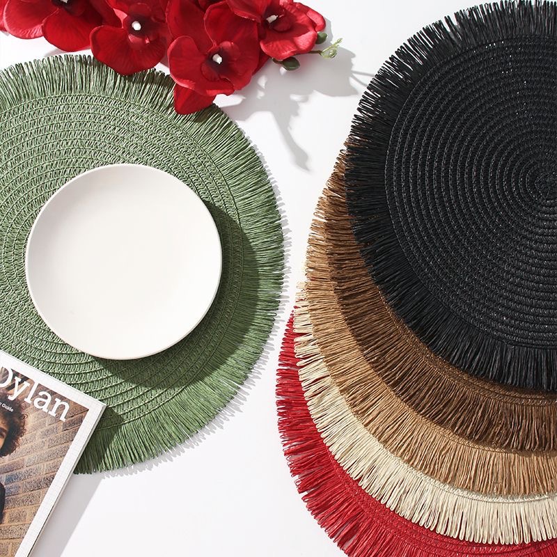 Tejido a mano almohadilla de comedor europea almohadilla de decoración circular almohadilla de aislamiento térmico almohadilla de platos almohadilla de tazas cocina simple almohadilla de comedor