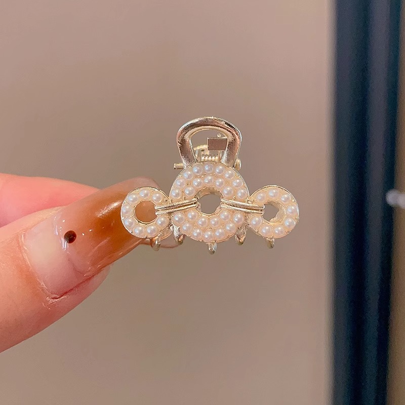 Oreja de conejo pequeño clip de las mujeres de alto grado Perla Rhinestone horquilla accesorios para el cabello Cabeza trasera medio lazo de pelo clip de tiburón horquilla