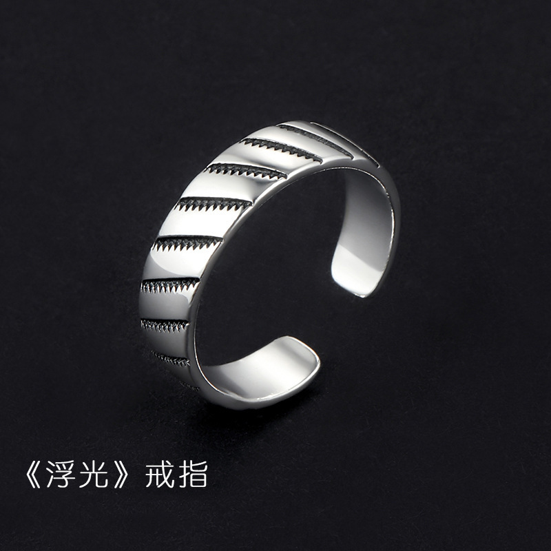 Bagues empilables pour homme, style vintage vieilli, motif porte-bonheur, ensemble de trois bagues à superposer, bague unique tendance pour homme, bague ouverte thaïlandaise en argent_voghion.com