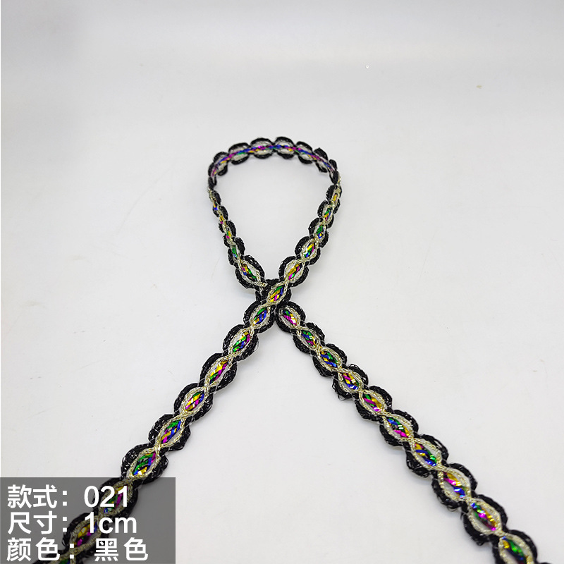 Colorido encaje de oro y plata perlas de triángulo de seda al por mayor de oro y plata cebolla diente borde DIY rendimiento accesorios de ropa estilo étnico cinta