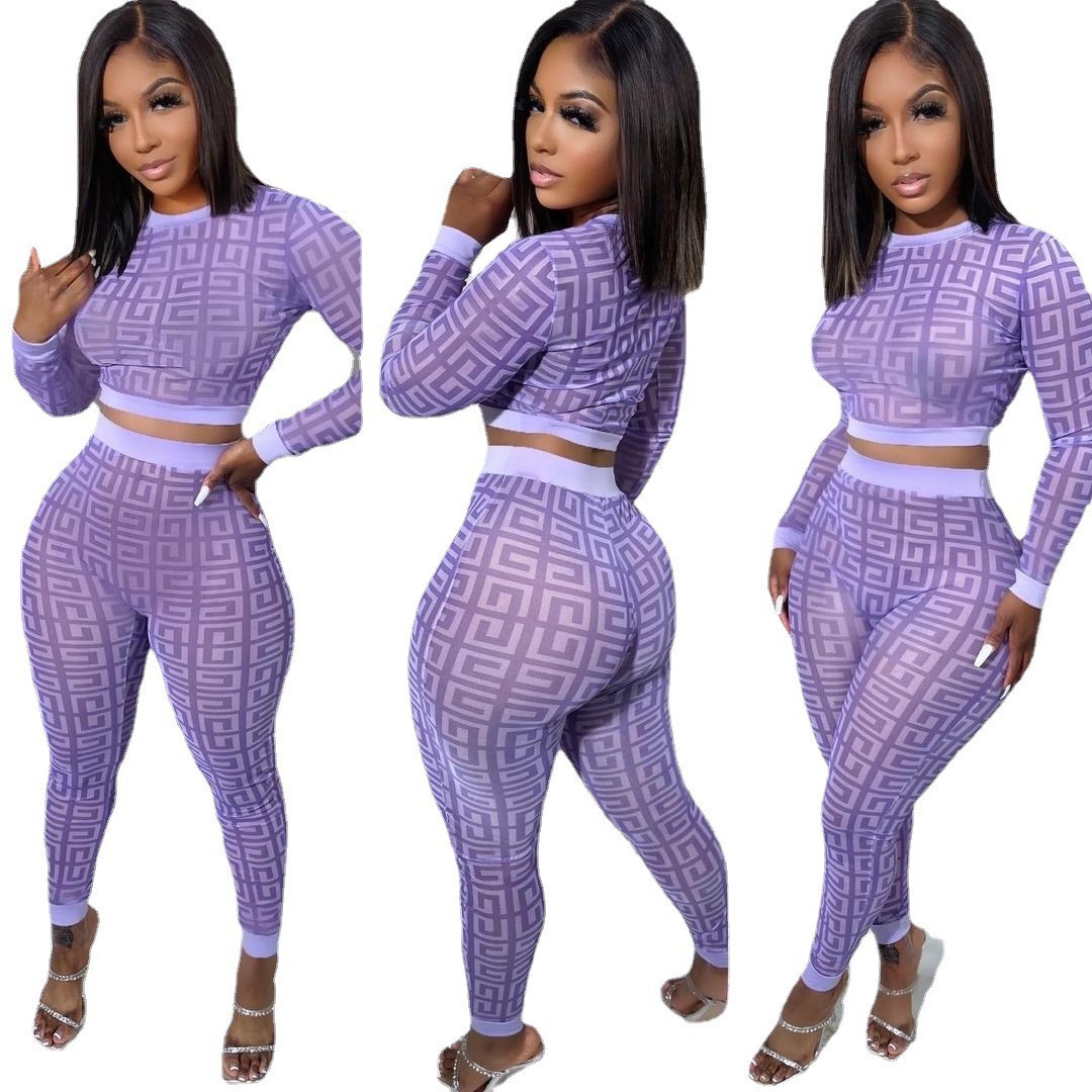 Y5237 Autumn/Winter European And American Women's Fashion Trendy Digital High-Definition Print Sexy Two-Piece Set_voghion.com