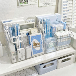 Acrylic Transparent Desktop Storage Box Large Capacity Student Storage Pen Holder Office Desk Note Pen Storage Grid