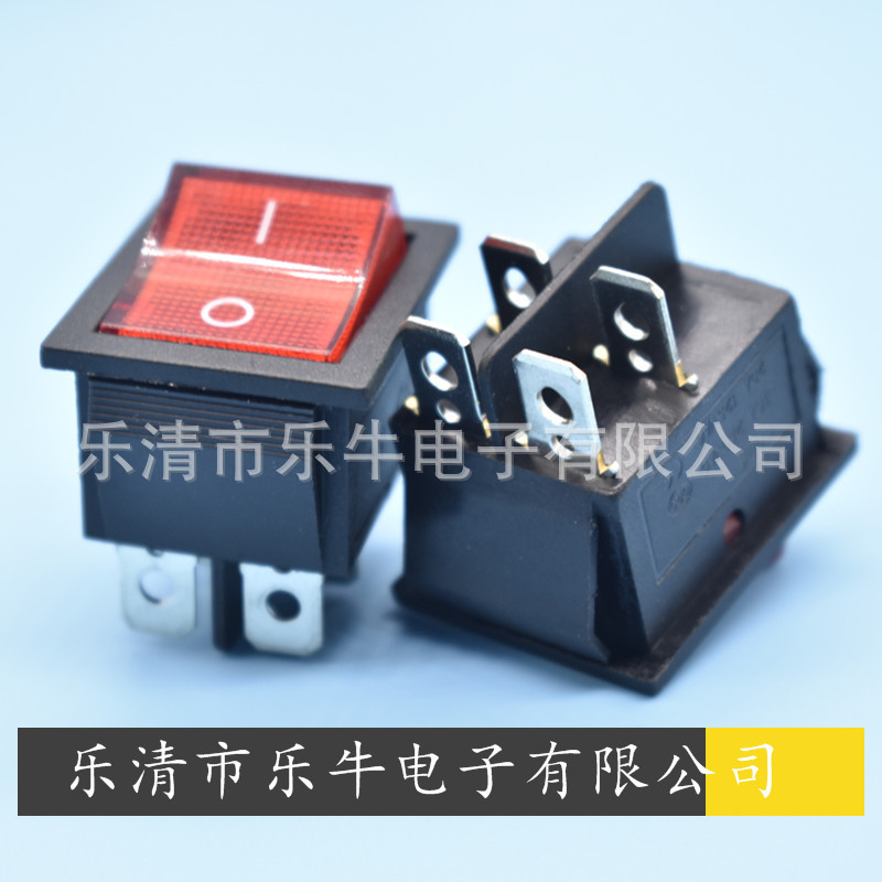 船型开关 KCD4 4脚带灯翘板开关16A 250V复银点大电流16A电源开关