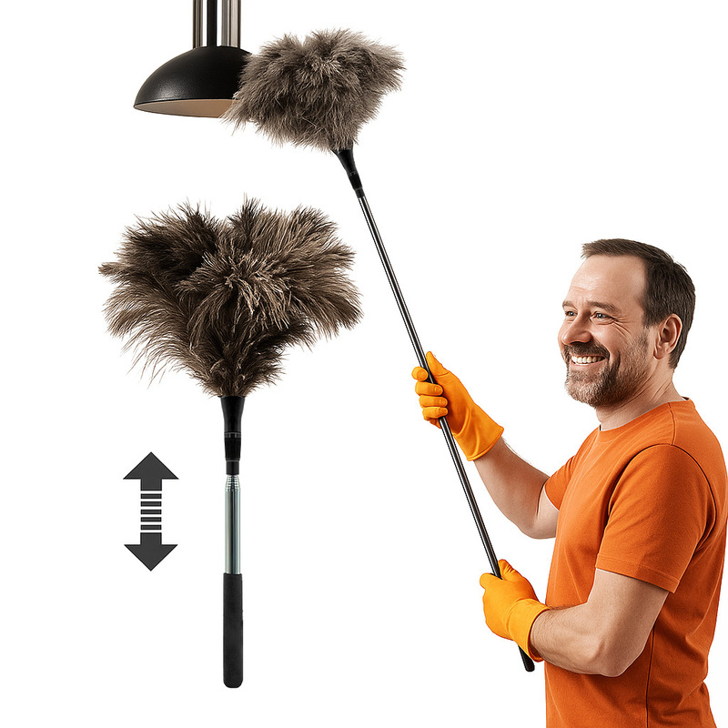 2025 new retractable ostrich feather duster 100cm long cleaning sweep dust electrostatic feather duster telescopic duster