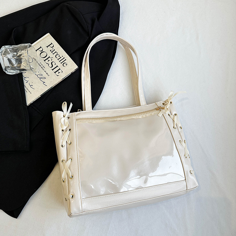 Bolsa de gran capacidad 2025, nueva cinta japonesa suave, arco de arco, bolsas de hombro transparentes, moda