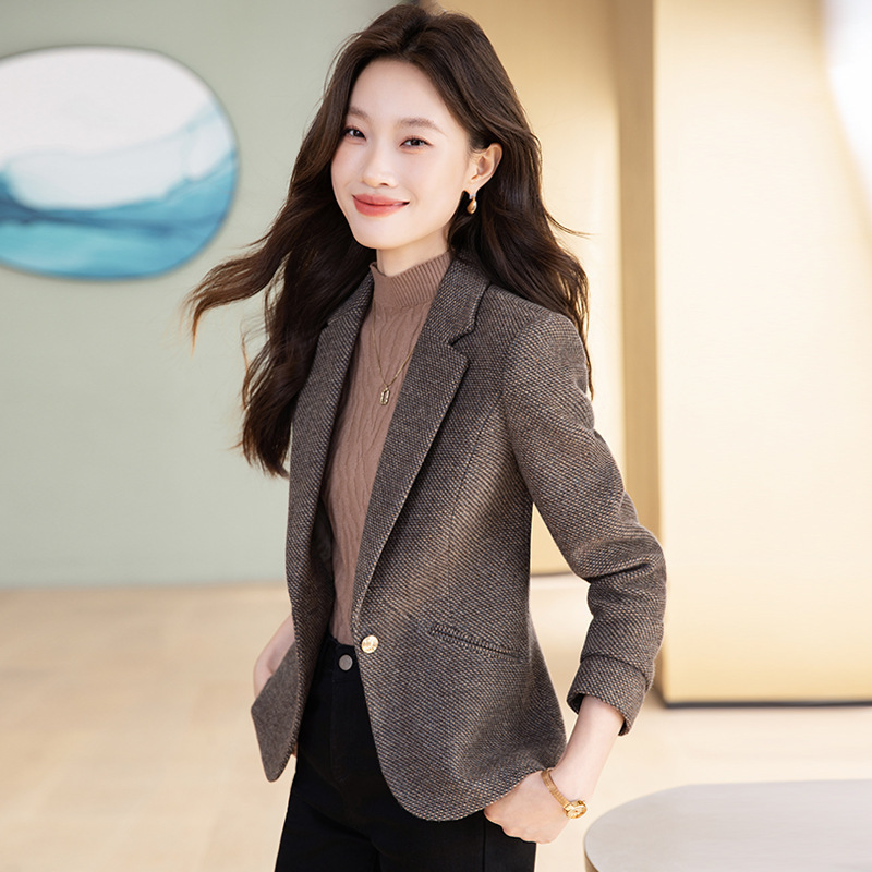 Woolen Suit Jacket Women's Autumn and Winter New Long-Sleeved Business Wear Fashionable Elegant Suit Casual Slim Slimming Look Top Woolen Suit Jacket Women's Autumn and Winter New Long-Sleeved Business Wear Fashionable Elegant Suit Casual Slim Slimming Look Top