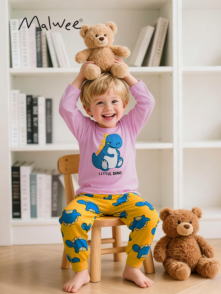 Malwee transfronterizo juego de niños otoño y invierno nuevo estilo europeo y americano para niños de mediana edad cuello redondo manga larga guapo otoño juego de dos piezas