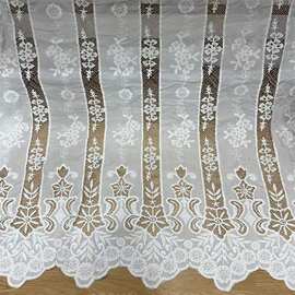 2026新品激光刺绣雪纺竖条波浪边绣花  水溶绣新中式汉服服装面料