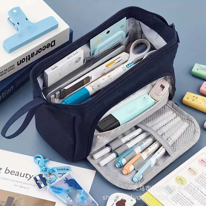 Bolsa de bolígrafo de gran capacidad para estudiantes de primaria simple serie de macarón bolsas de bolígrafo de separación multicapa multifuncional caja de papelería de alto valor facial