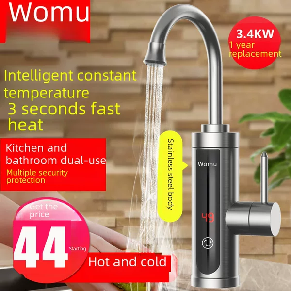 Womu stainless steel electric faucet instant heating kitchen treasure fast water heater household wholesale