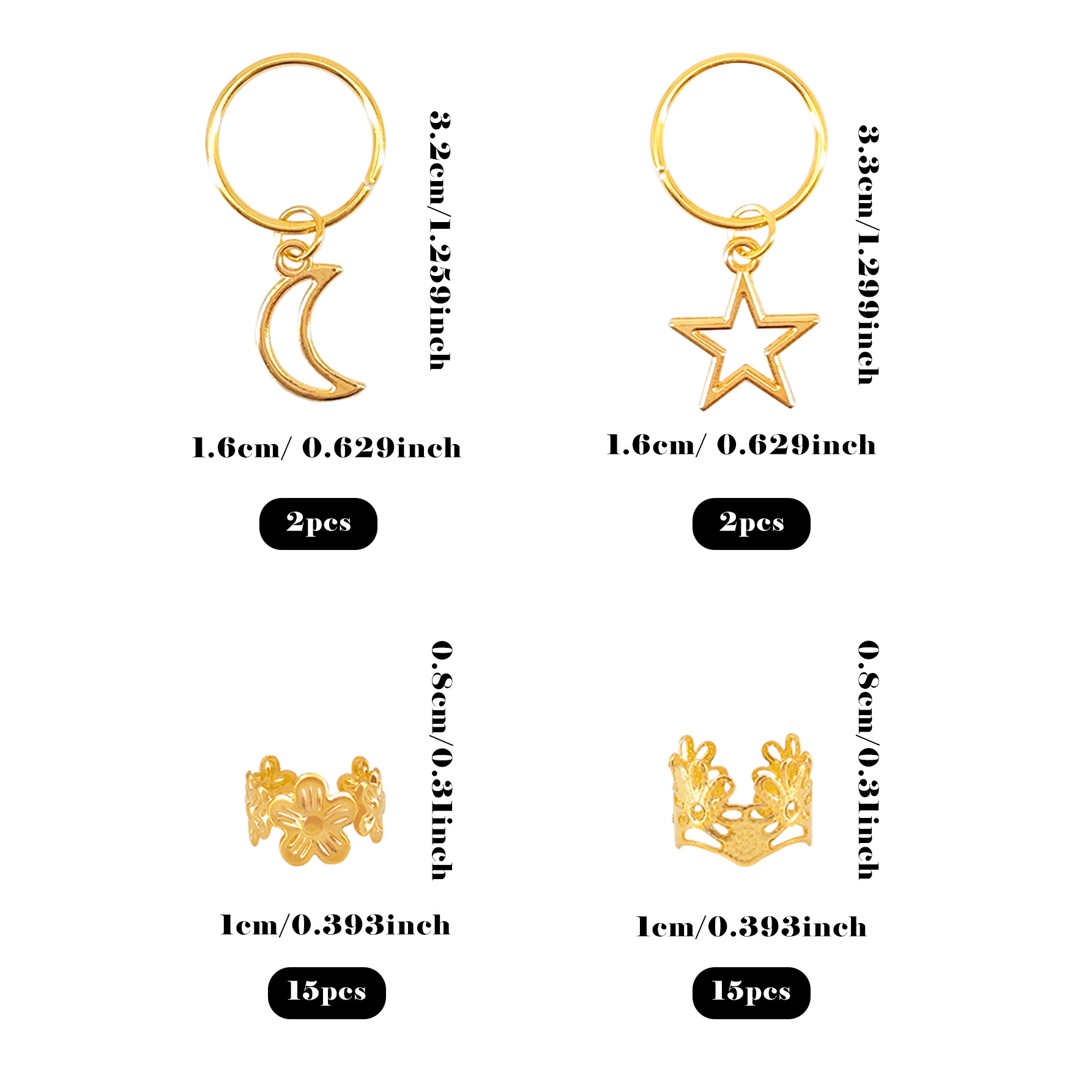 Nouveau produit e-commerce transfrontalier : Pinces à cheveux tendance en métal en forme d'étoile, anneaux pour dreadlocks africains, en stock_voghion.com
