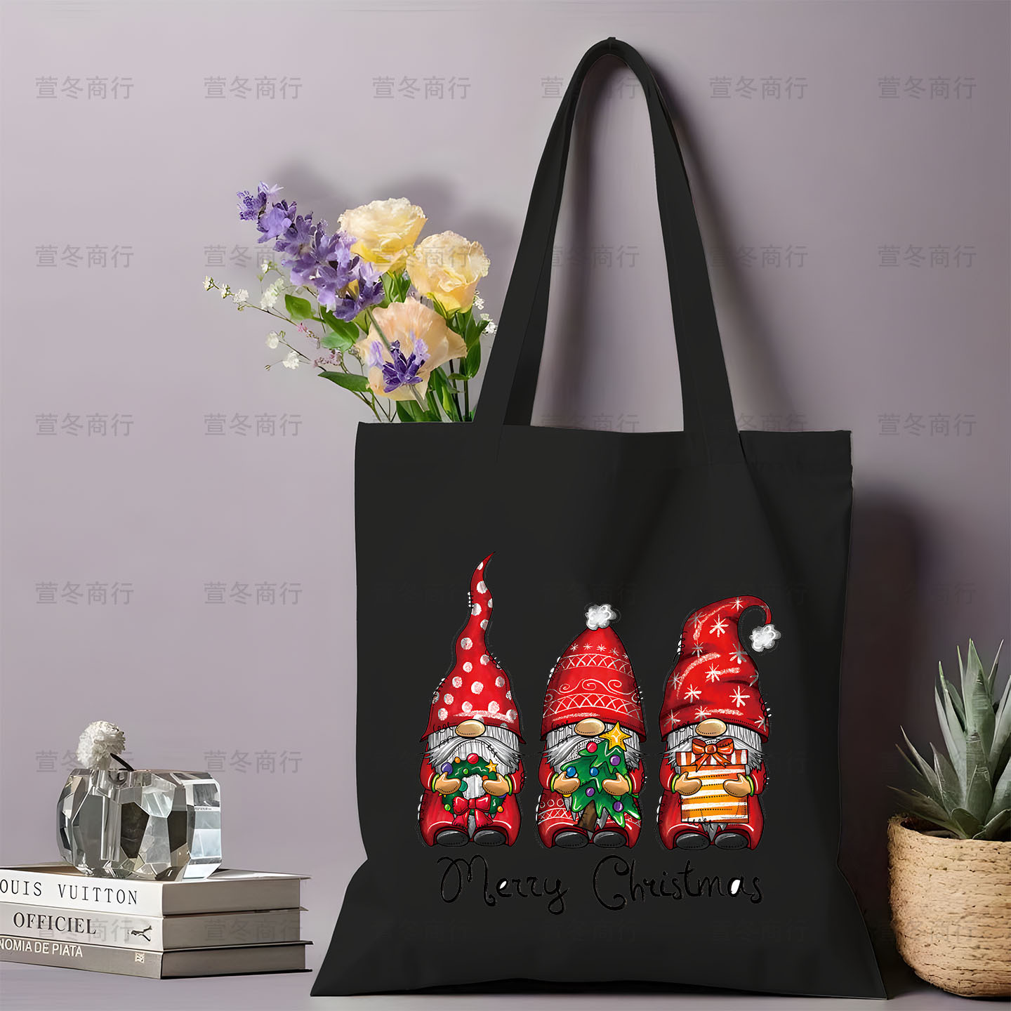 Bolsa de lona de Santa Claus de dibujos animados estudiantes bolsas de lona de mano de Navidad bolsas de hombro de gran capacidad ventas calientes transfronterizas