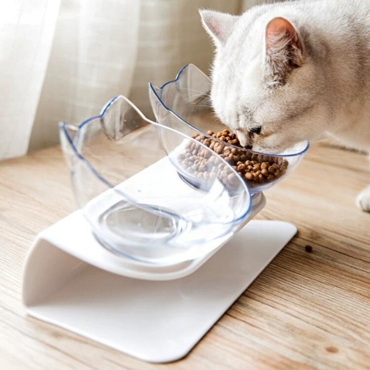Cross-border Explosions 15-degree Inclined Elevated Cat Bowl Dog Bowl Pet Double Bowl Protection Cervical Spine Cat Eating Utensils Pet Supplies