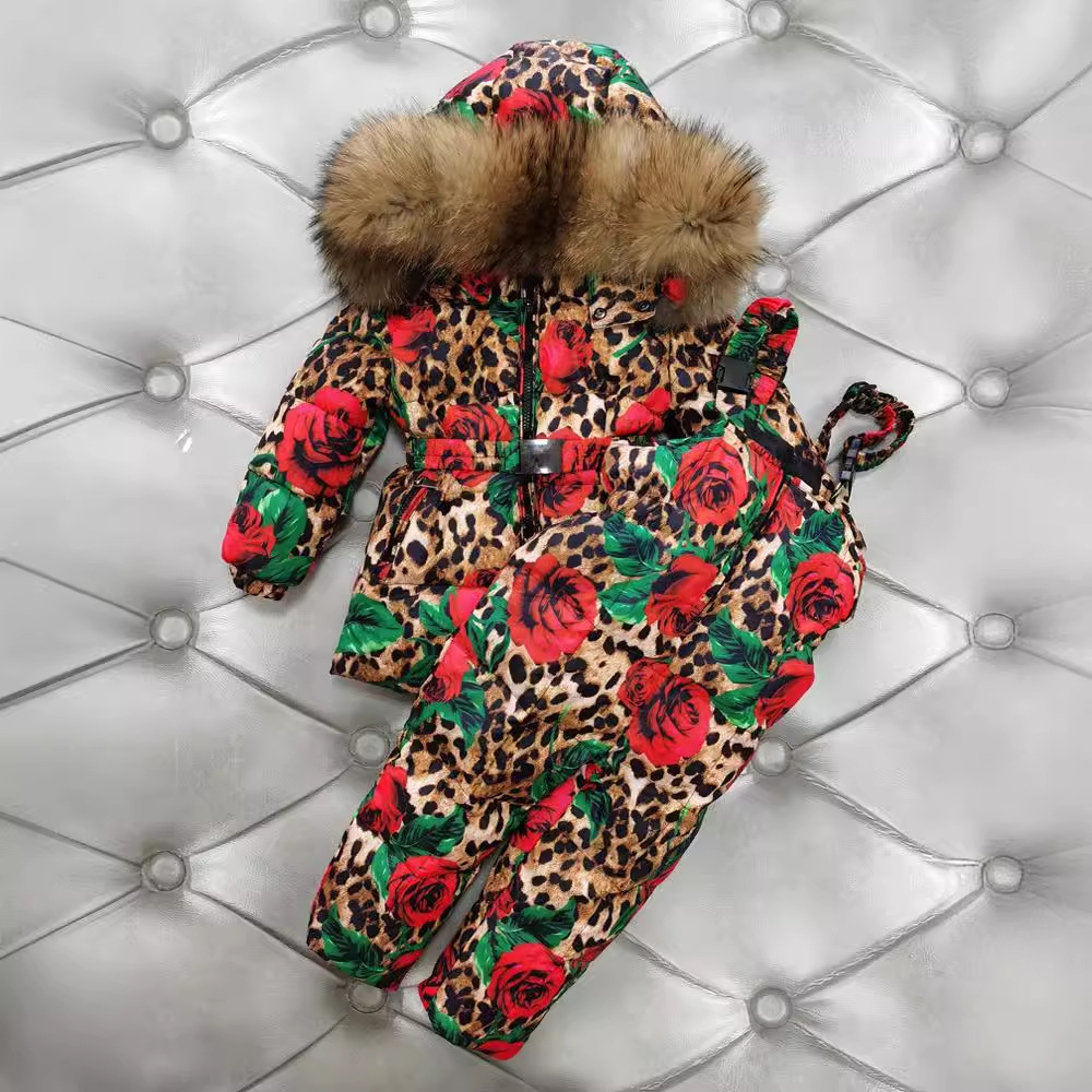 Otroška oblačila, otroške puhovke, otroški kompleti puhovk, krzneni ovratnik, topel dvodelni komplet_voghion.com