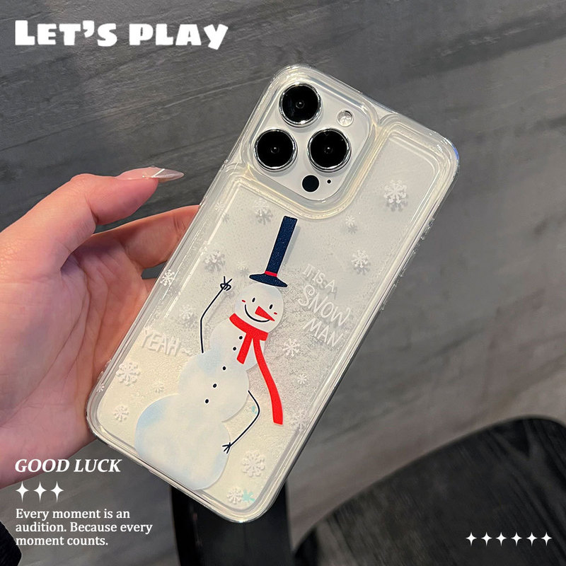 Snowflake Quicksand Mobile Phone Case Suitable for Apple 17Promax Anti-Fall Creative Tall Snowman Iphone16 Protective Cover