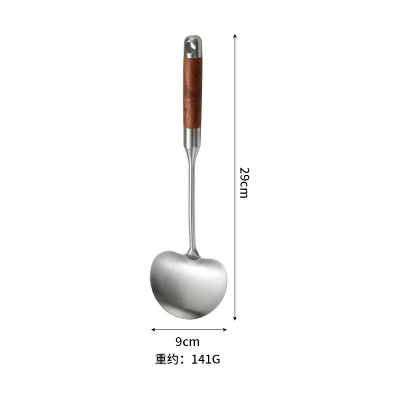 316 ステンレス鋼の小さなスパチュラミニザルキッチン家庭用火傷防止木製ハンドル寮屋外ショート調理鉄スプーン|undefined
