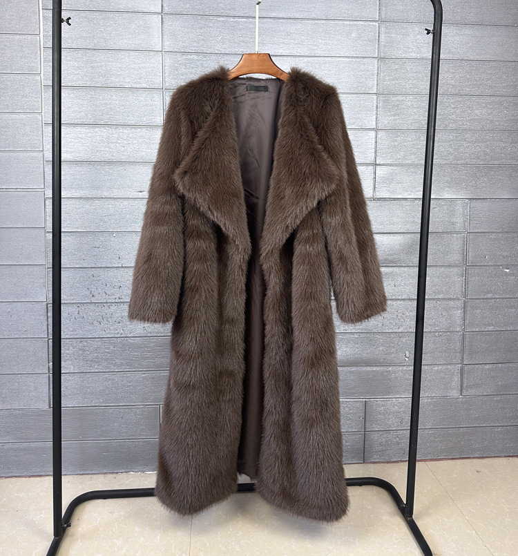 Women's Long Faux Fur Coat Solid Colour Korean Style Winter_voghion.com