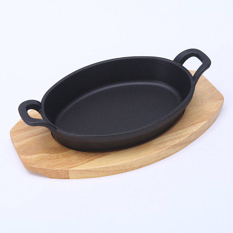 Plancha para barbacoa ovalada de hierro fundido, gruesa, con asas, estilo coreano, para carnes y pescado, uso comercial y exterior