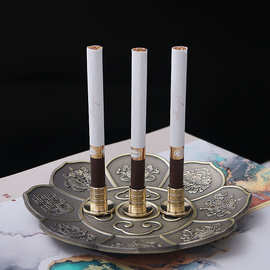 黄铜插烟器香烟插底座供奉用品家用供烟插上香座供盘佛堂烟架香插