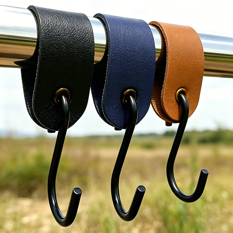 Outdoor Camping Hook Portable Pu Leather Multifunctional Car Keychain Hanger S-Shaped Clothes Rack for Home Use Cross-Border