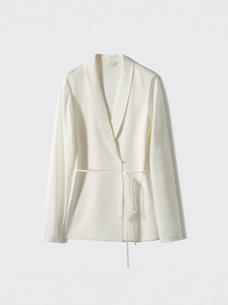 Áo sơ mi blazer satin Pháp dáng rộng tay dài đa năng — đen