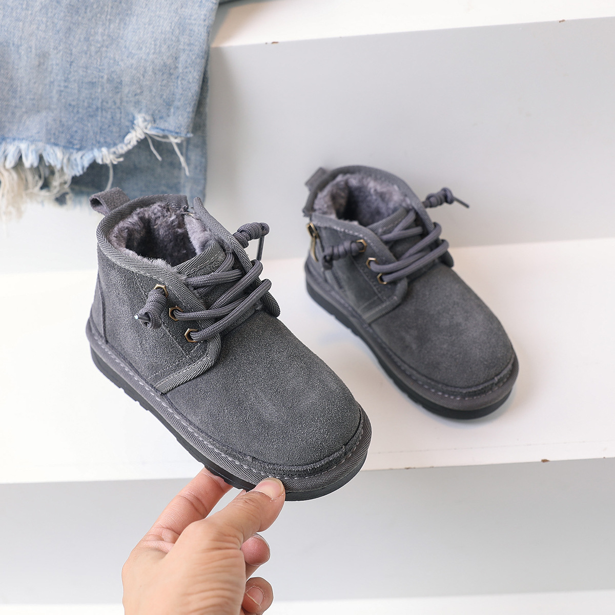 Little Black Horse – bottes de neige pour enfants, bottes d'hiver en coton pour bébé, en cuir véritable givré, pour garçons et filles_voghion.com
