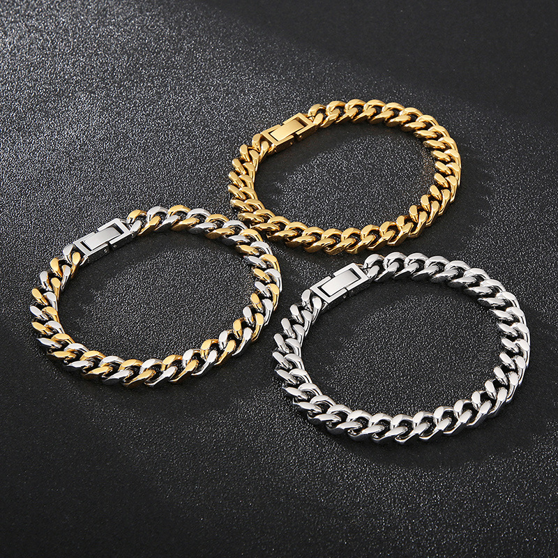 Hip-Hop Simple Style Solid Color Titanium Steel Polishing 18K Gold Plated Men's Bracelets Necklace display picture 5