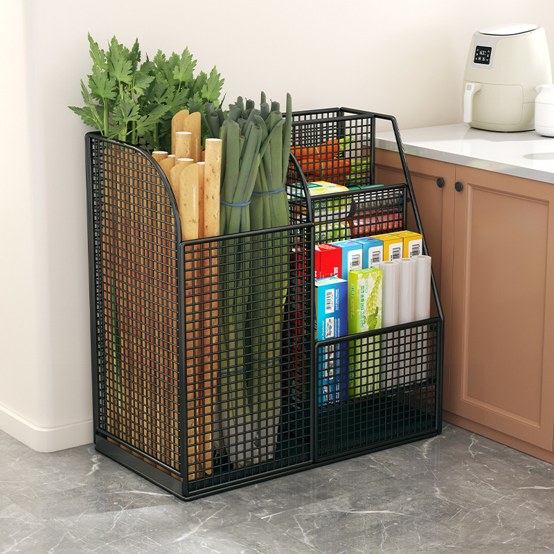 Kitchen Storage Rack, Vegetable Basket, Floor-Standing Vegetable Basket, Multi-Functional Fruit and Vegetable Onion and Yam Plastic Wrap Storage Rack