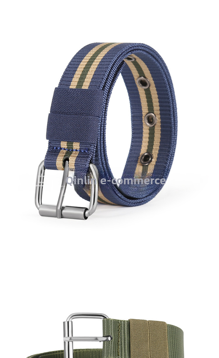 Men's canvas pin buckle belt porous air hole belt student youth casual military training jeans with personality fashion_viptrois.com