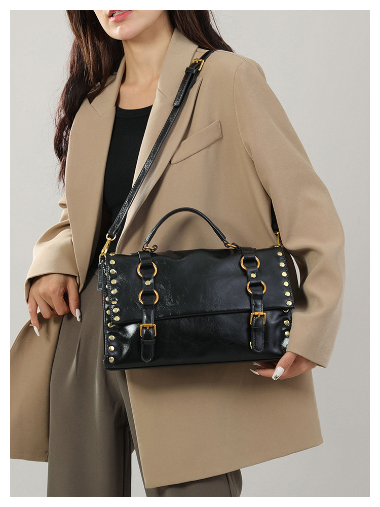 Vintage Waxed PU Messenger Bag – Large Capacity Crossbody Briefcase With Magnetic Closure For Work & College_voghion.com