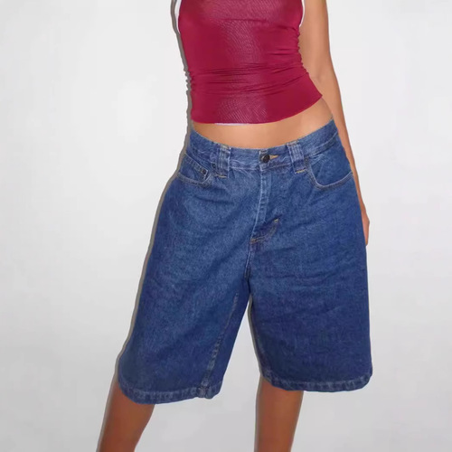 Amazon AliExpress Western Foreign Cross-border Supply Loose No-Elastic Retro Denim Mid-Thigh Pants for Women