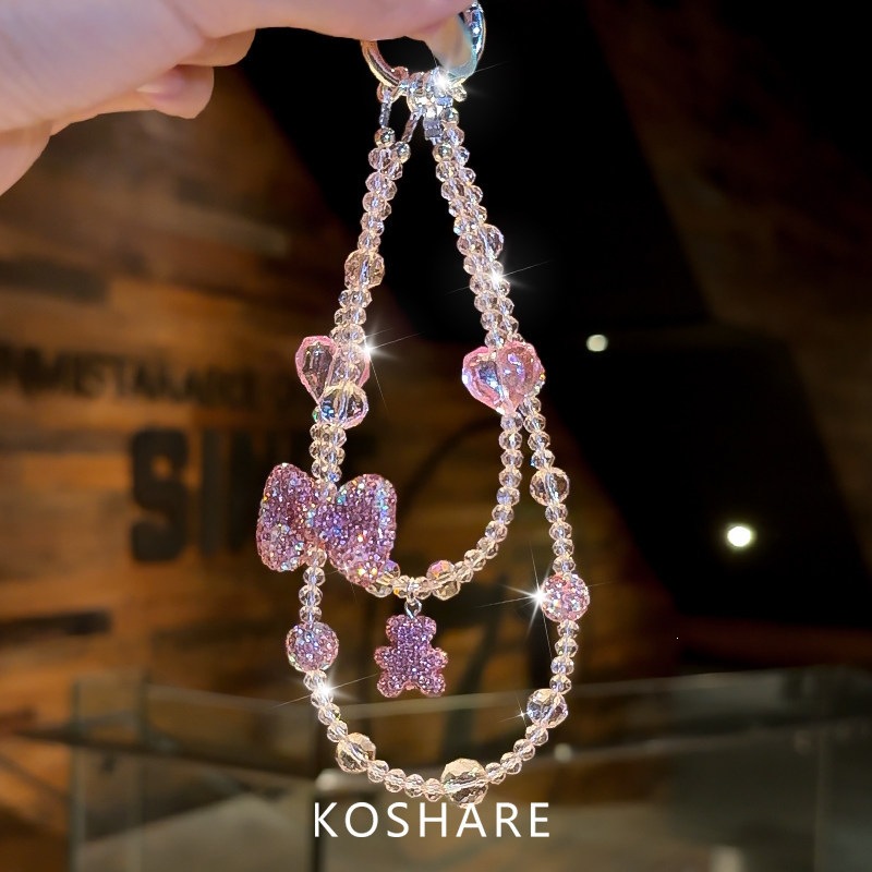 Bear Flexible verano fresco flash cadena de teléfono móvil ligera de lujo alta sensación bolsos de cristal colgante colgante cadena corta