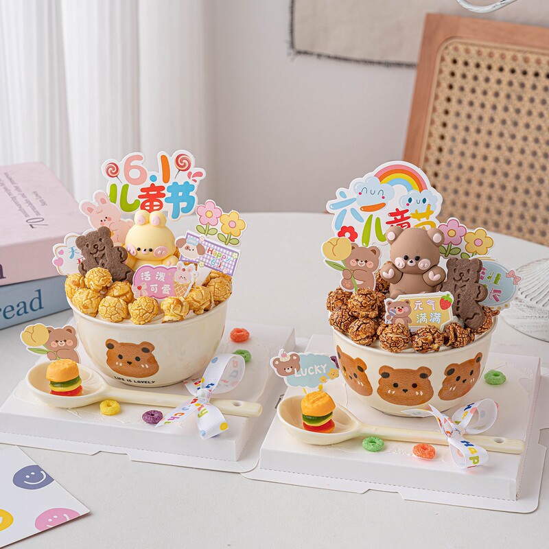Internet-Famous Little Bear Ceramic Bowl Cake Decoration Happy Children's Day Rainbow Topper Cartoon Heart-Shaped Bear and Rabbit Figurine Internet-Famous Little Bear Ceramic Bowl Cake Decoration Happy Children's Day Rainbow Topper Cartoon Heart-Shaped Bear and Rabbit Figurine