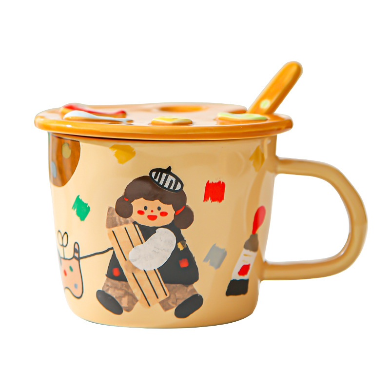 Paleta fresca de cómic chica taza de oficina de alto valor con taza de agua cubierta regalo de cumpleaños